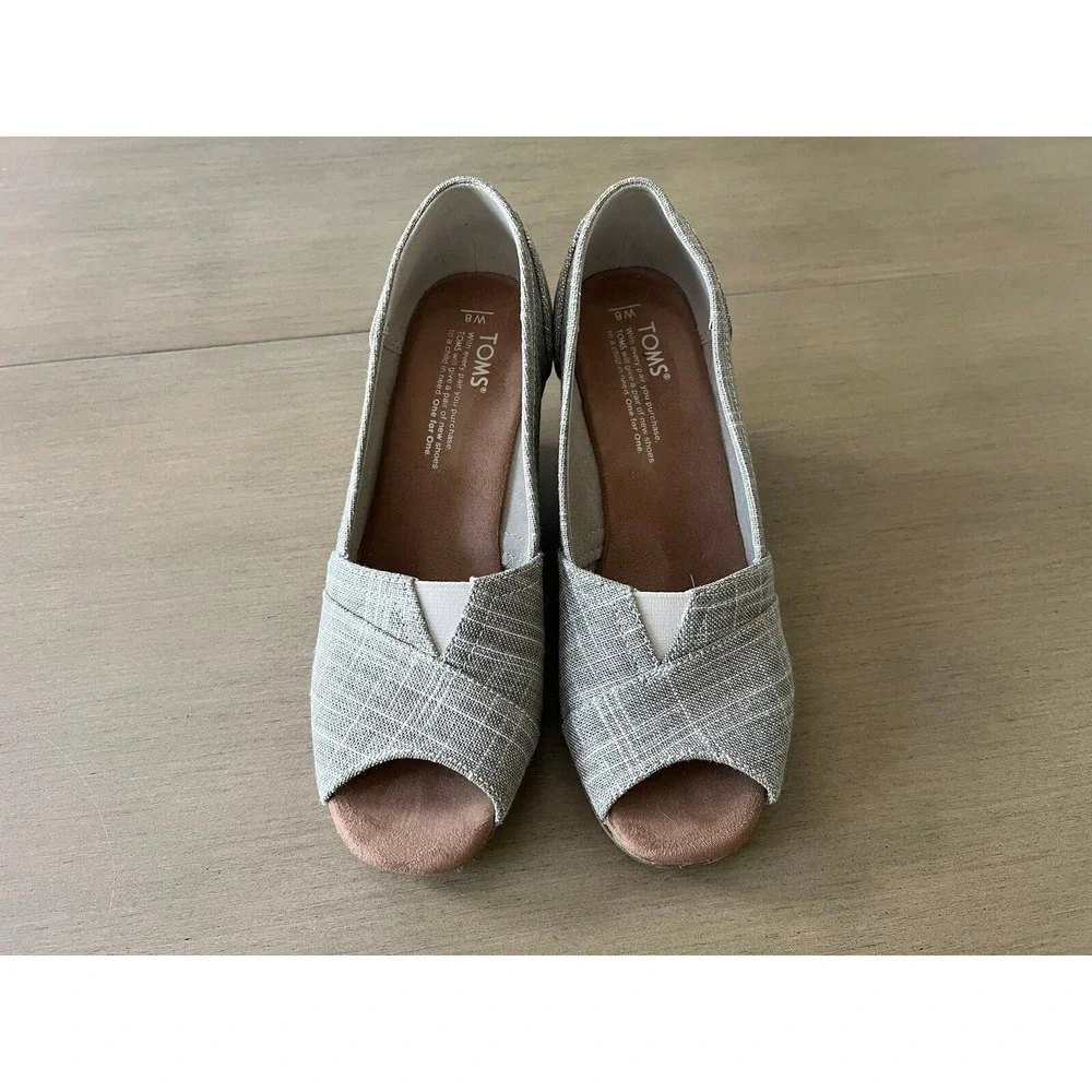 TOMS Southwestern Grey Wedge Peep Toe Women's 8 Casual Comfort Cork Heel‎ Shoes